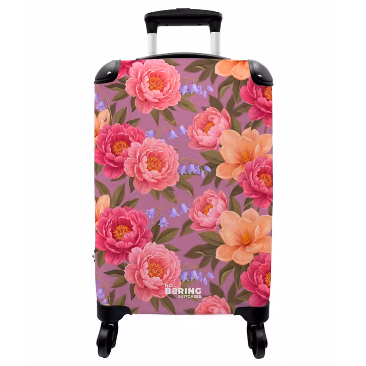 Koffer - Blumen – Muster – Illustration – Rosa - Bloemen - Patroon - Illustratie - Roze NBS - Handbagage koffer - Vrouwen middel