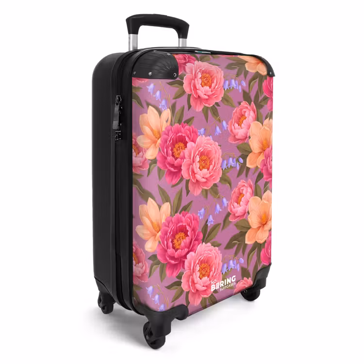 Koffer - Blumen – Muster – Illustration – Rosa - Bloemen - Patroon - Illustratie - Roze NBS - Handbagage koffer - Vrouwen middel