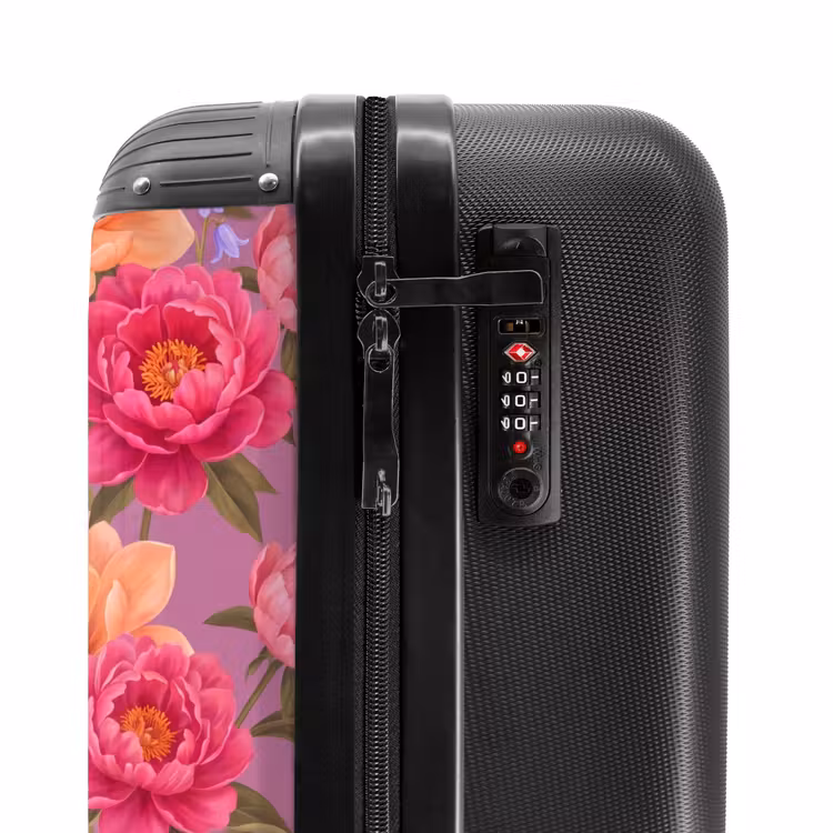 Koffer - Blumen – Muster – Illustration – Rosa - Bloemen - Patroon - Illustratie - Roze NBS - Handbagage koffer - Vrouwen middel