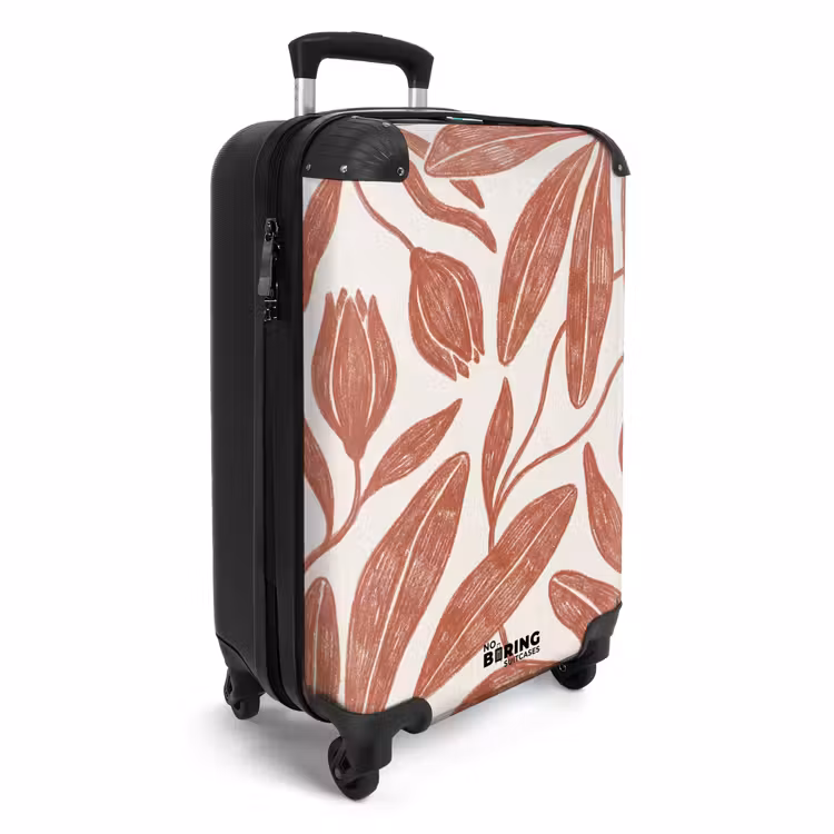 Koffer - Blumen – Muster – Modern – Natur – Braun - Bloemen - Patroon - Modern - Natuur - Bruin NBS - Handbagage koffer - Vrouwen middel