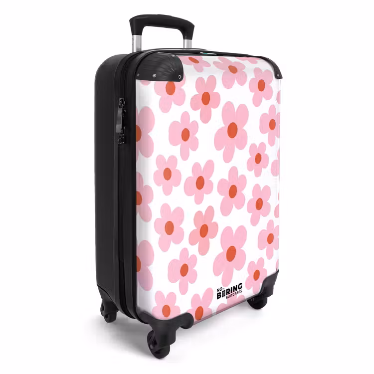 Koffer - Blumen – Muster – Modern – Rosa – Weiß - Bloemen - Patroon - Modern - Roze - Wit NBS - Handbagage koffer - Vrouwen middel
