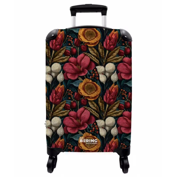Koffer - Blumen – Muster – Rot – Gold - Bloemen - Patroon - Rood - Goud NBS - Handbagage koffer - Vrouwen middel