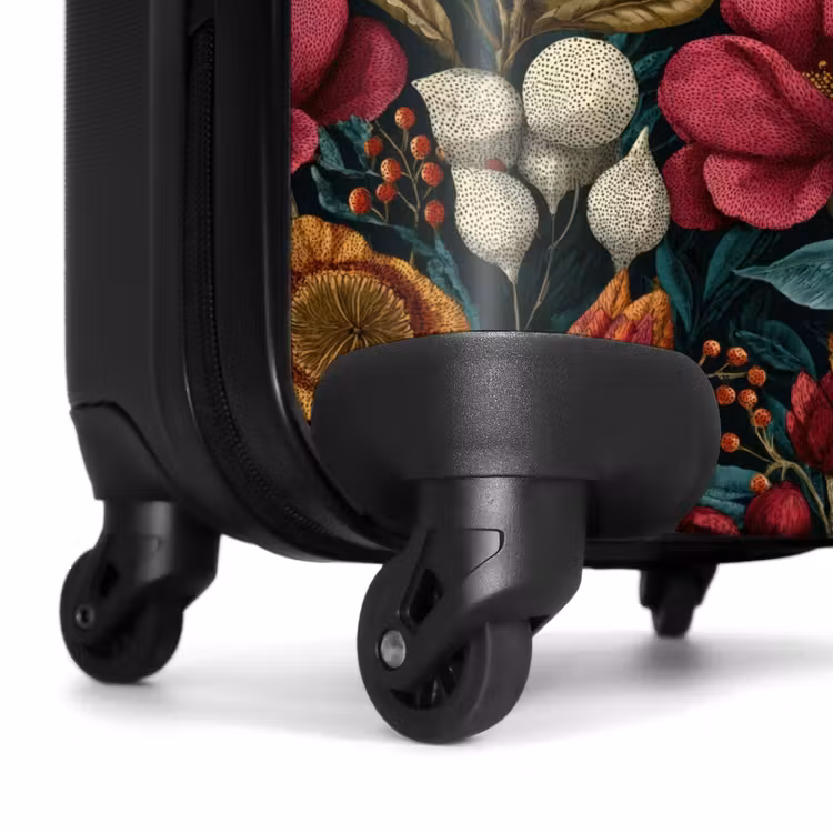 Koffer - Blumen – Muster – Rot – Gold - Bloemen - Patroon - Rood - Goud NBS - Handbagage koffer - Vrouwen middel