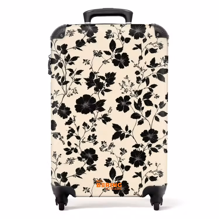 Bloemen - Dessin - Zwart NBS - Handbagage koffer - Volwassenen Unisex middel -productfoto_recht