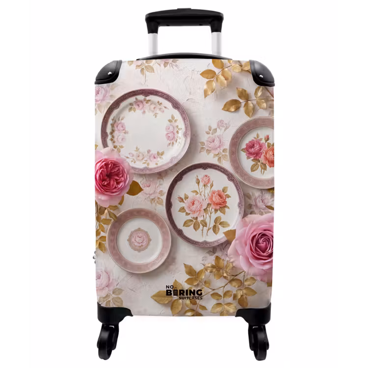 Koffer - Blumen – Muster – Vintage – Rosa – Dekoration - Bloemen - Patroon - Vintage - Roze - Decoratie NBS - Handbagage koffer - Vrouwen middel