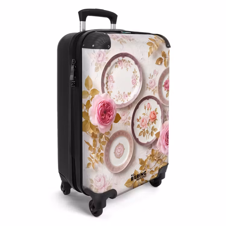 Koffer - Blumen – Muster – Vintage – Rosa – Dekoration - Bloemen - Patroon - Vintage - Roze - Decoratie NBS - Handbagage koffer - Vrouwen middel
