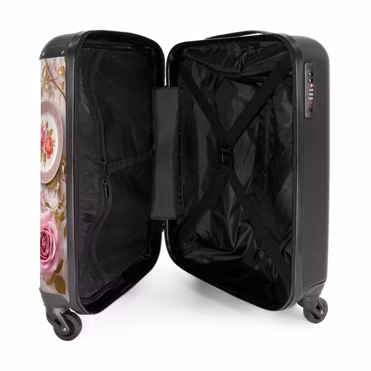 Koffer - Blumen – Muster – Vintage – Rosa – Dekoration - Bloemen - Patroon - Vintage - Roze - Decoratie NBS - Handbagage koffer - Vrouwen middel