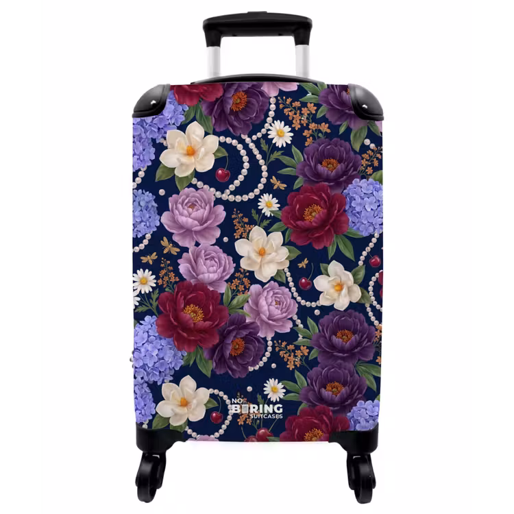 Koffer - Blumen – Perlen – Dekoration – Modern – Blau - Bloemen - Parels - Decoratie - Modern - Blauw NBS - Handbagage koffer - Vrouwen middel