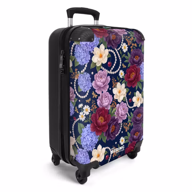 Koffer - Blumen – Perlen – Dekoration – Modern – Blau - Bloemen - Parels - Decoratie - Modern - Blauw NBS - Handbagage koffer - Vrouwen middel