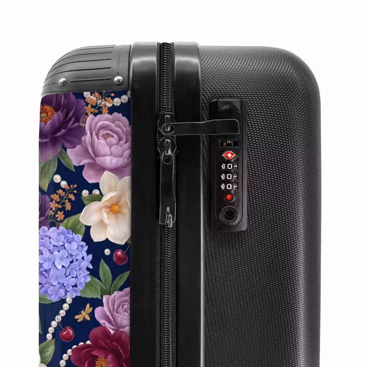 Koffer - Blumen – Perlen – Dekoration – Modern – Blau - Bloemen - Parels - Decoratie - Modern - Blauw NBS - Handbagage koffer - Vrouwen middel