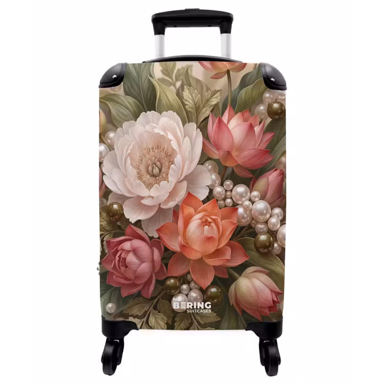 Koffer - Blumen – Perlen – Elegant – Rosa – Weiß - Bloemen - Parels - Elegant - Roze - Wit NBS - Handbagage koffer - Vrouwen middel