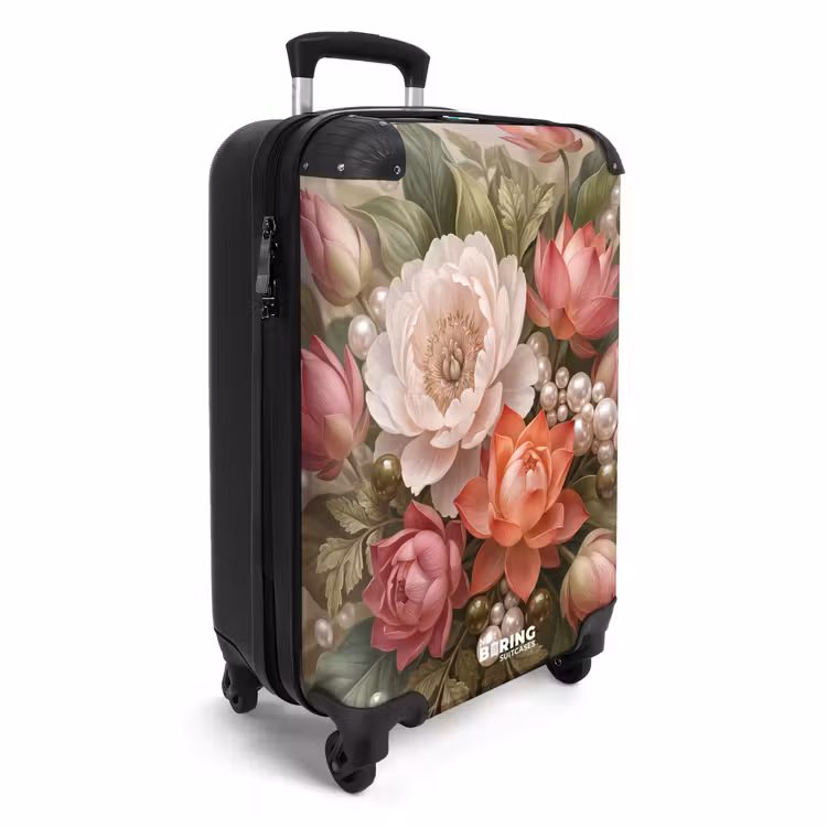 Koffer - Blumen – Perlen – Elegant – Rosa – Weiß - Bloemen - Parels - Elegant - Roze - Wit NBS - Handbagage koffer - Vrouwen middel