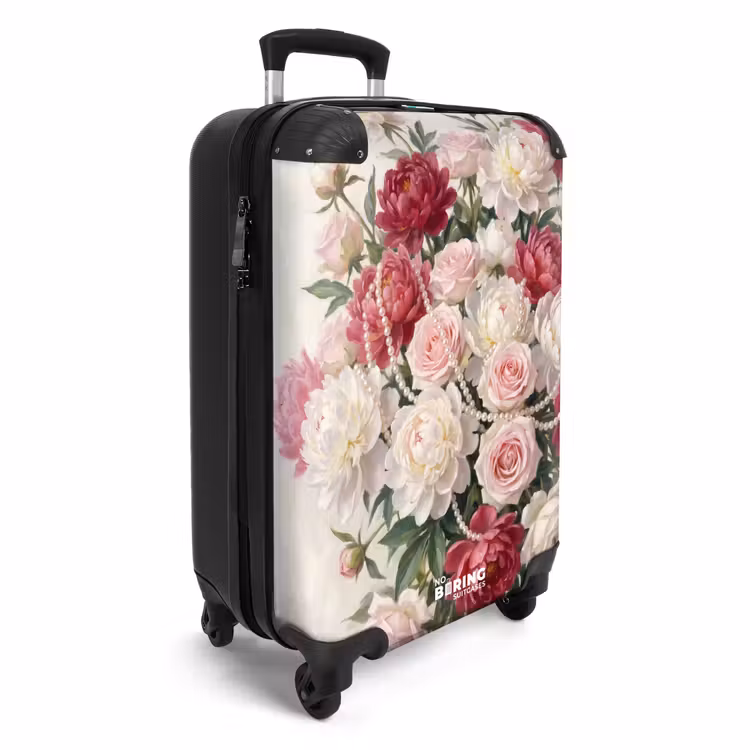 Koffer - Blumen – Perlen – Romantik – Klassik – Rosa - Bloemen - Parels - Romantiek - Klassiek - Roze NBS - Handbagage koffer - Vrouwen middel
