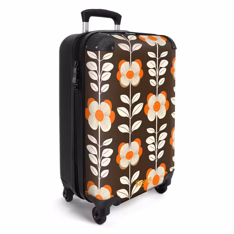 Bloemen - Retro - Bruin NBS - Handbagage koffer - Volwassenen Unisex middel -productfoto_3d