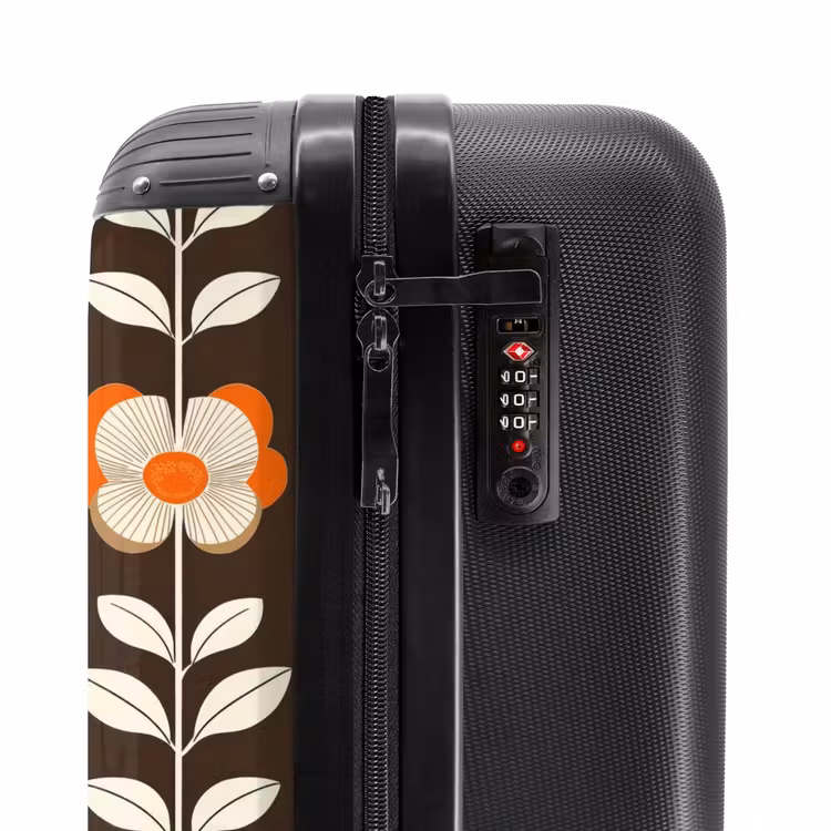 Bloemen - Retro - Bruin NBS - Handbagage koffer - Volwassenen Unisex middel -slot