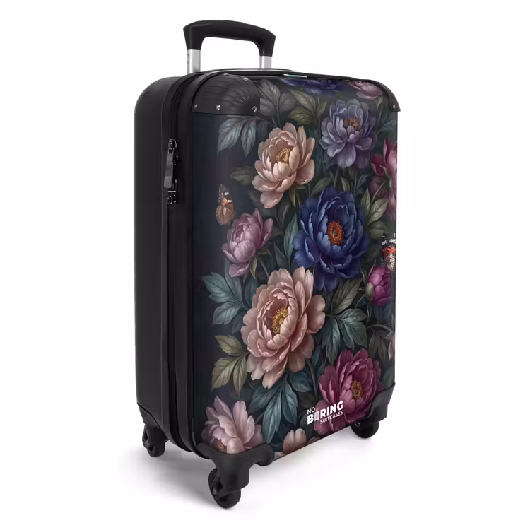 Koffer - Blumen – Schmetterling – Natur – Modern – Lila - Bloemen - Vlinder - Natuur - Modern - Paars NBS - Handbagage koffer - Vrouwen middel