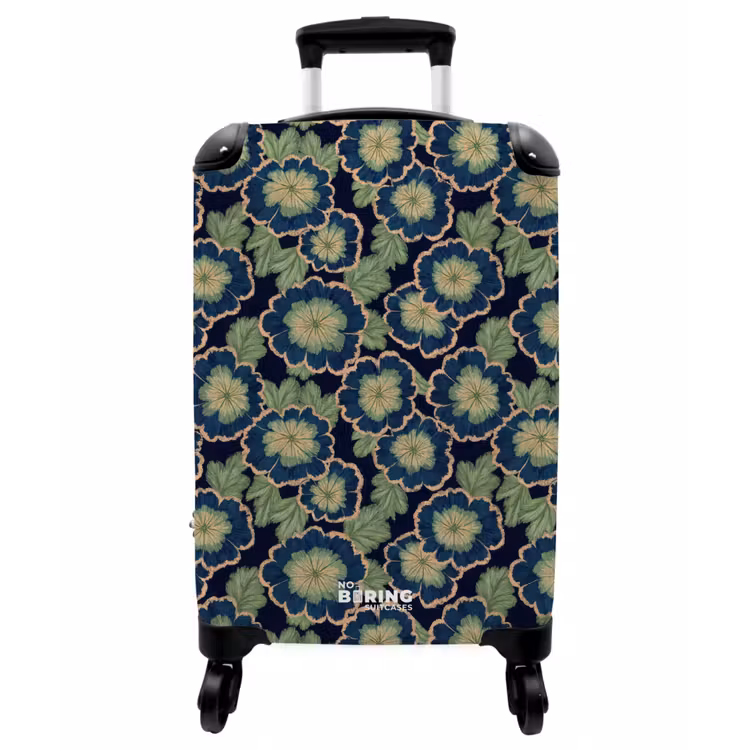 Koffer - Blumen – Stickerei – Muster – Blau – Grün - Bloemen - Borduurwerk - Patroon - Blauw - Groen NBS - Handbagage koffer - Vrouwen middel