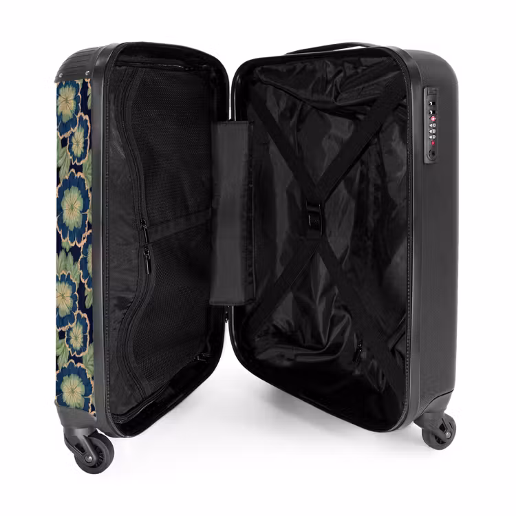 Koffer - Blumen – Stickerei – Muster – Blau – Grün - Bloemen - Borduurwerk - Patroon - Blauw - Groen NBS - Handbagage koffer - Vrouwen middel