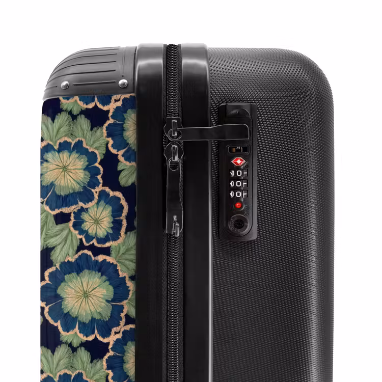 Koffer - Blumen – Stickerei – Muster – Blau – Grün - Bloemen - Borduurwerk - Patroon - Blauw - Groen NBS - Handbagage koffer - Vrouwen middel