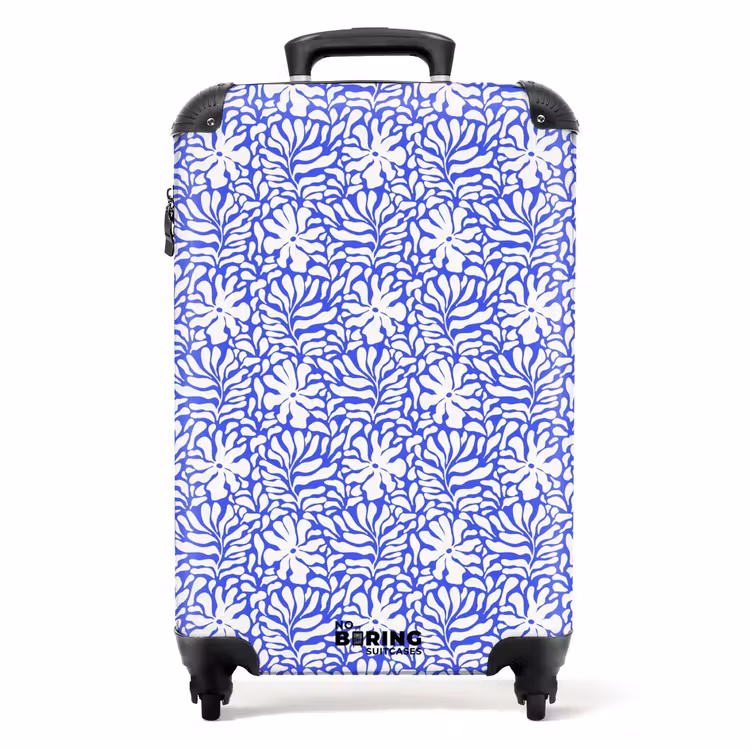 Bloemen en bladeren op blauwe achtergrond NBS - Handbagage koffer - Volwassenen Unisex middel -productfoto_recht