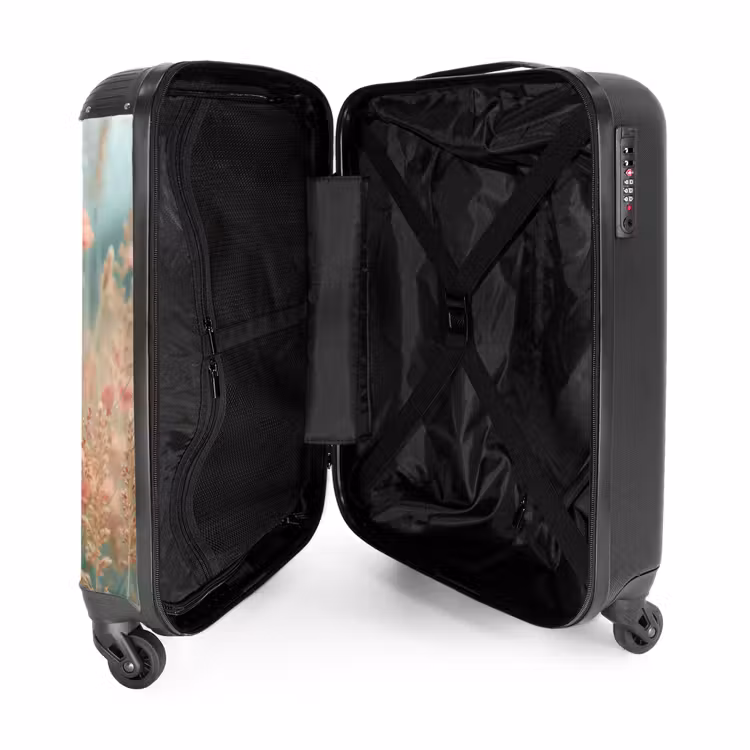 Bloemenveld met roze klaprozen NBS - Handbagage koffer - Unisex middel -binnenkant