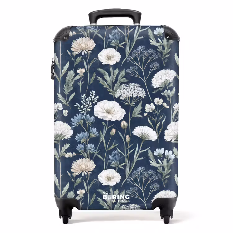 Bloemen patroon blauw NBS - Handbagage koffer - Volwassenen Unisex middel -productfoto_recht