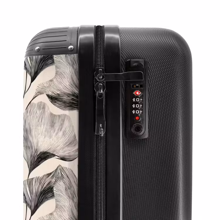 Botanisch - Bladeren - Zwart NBS - Handbagage koffer - Volwassenen Unisex middel -slot