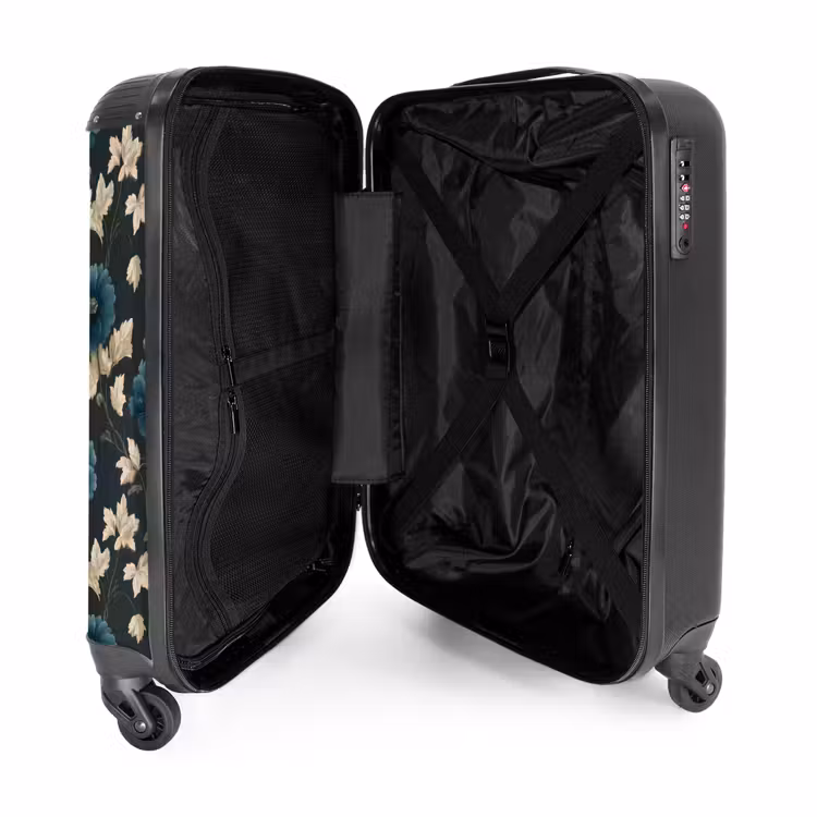 Botanisch - Bloemen - Blauw NBS - Handbagage koffer - Volwassenen Unisex middel -binnenkant
