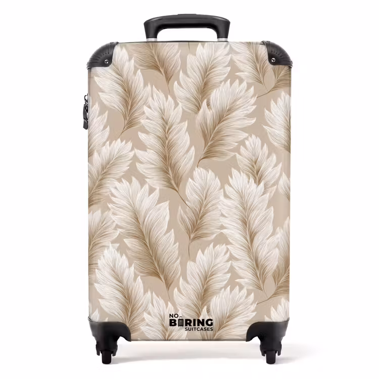 Botanisch - Patroon - Beige NBS - Handbagage koffer - Volwassenen Unisex middel -productfoto_recht