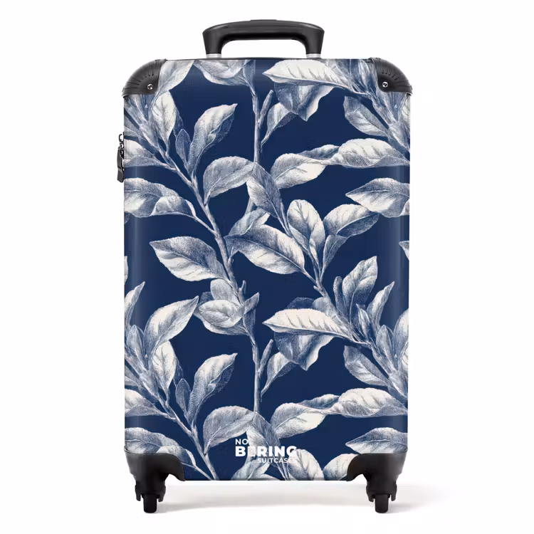 Botanisch - Patroon - Blauw NBS - Handbagage koffer - Volwassenen Unisex middel -productfoto_recht