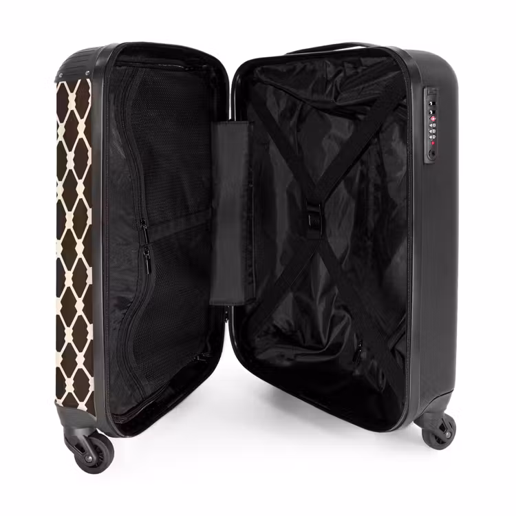 Bruin - Ruitpatroon - Geometrisch NBS - Handbagage koffer - Volwassenen Unisex middel -binnenkant
