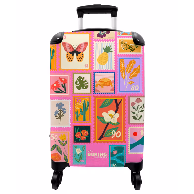 Koffer - Briefmarke – Natur – Rosa - Postzegel - Natuur - Roze NBS - Handbagage koffer - Vrouwen middel