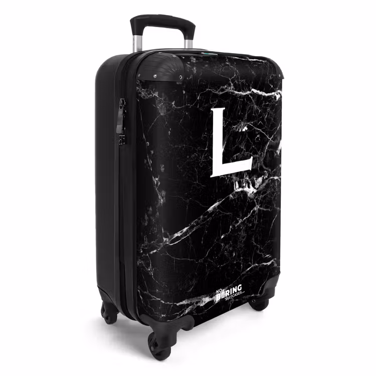 Letter L - Marmer - Zwart NBS - Handbagage koffer - Unisex middel -productfoto_3d