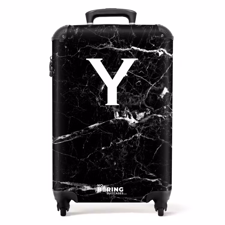 Letter Y - Marmer - Zwart - Marmerlook NBS - Handbagage koffer - Unisex middel -productfoto_recht