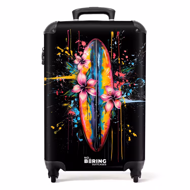 Kleurrijk surfbord met bloemen NBS - Handbagage koffer - Unisex middel -productfoto_recht