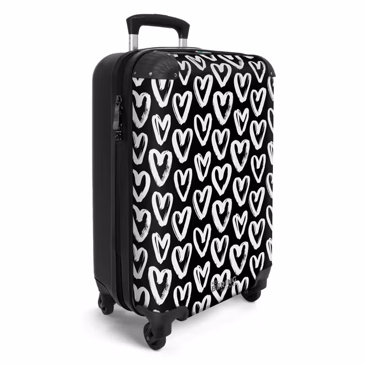 Crèmekleurige harten op zwart NBS - Handbagage koffer - Volwassenen Unisex middel -productfoto_3d