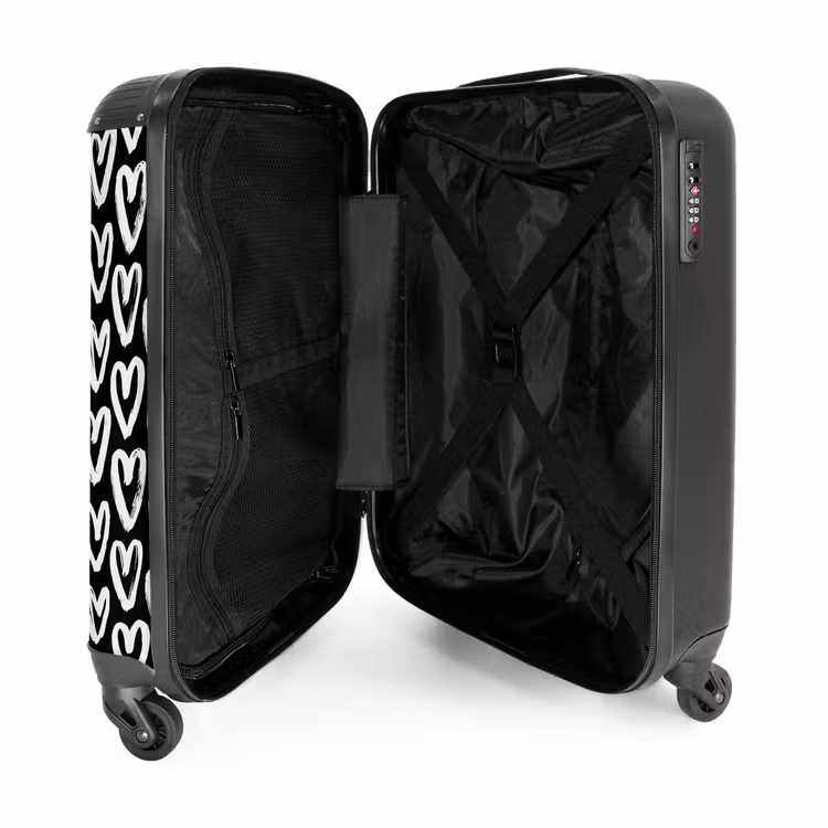 Crèmekleurige harten op zwart NBS - Handbagage koffer - Volwassenen Unisex middel -binnenkant