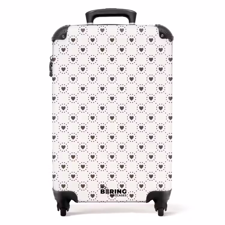 Crèmekleurige achtergrond met bruine hartjes NBS - Handbagage koffer - Volwassenen Unisex middel -productfoto_recht