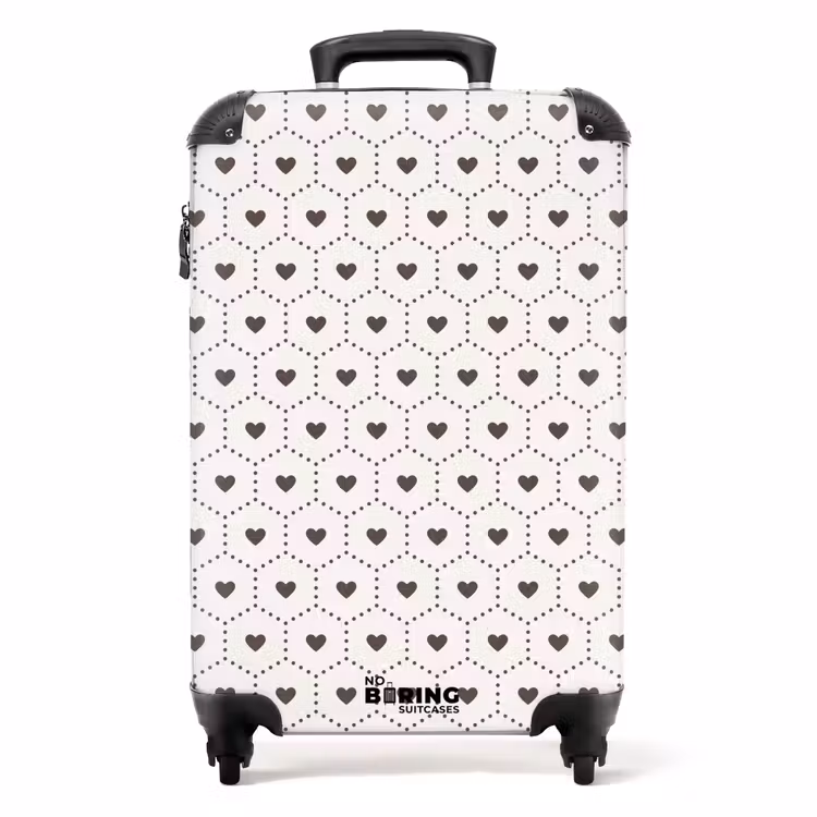 Crèmekleurige achtergrond met bruine hartjes NBS - Handbagage koffer - Volwassenen Unisex middel -productfoto_recht