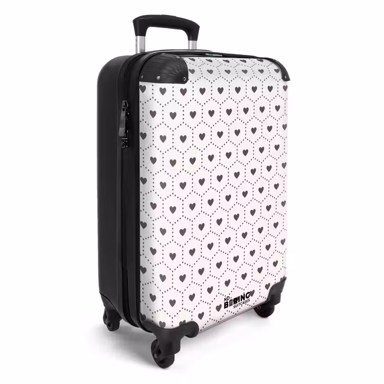 Crèmekleurige achtergrond met bruine hartjes NBS - Handbagage koffer - Volwassenen Unisex middel -productfoto_3d