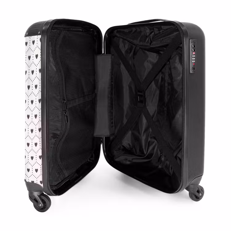 Crèmekleurige achtergrond met bruine hartjes NBS - Handbagage koffer - Volwassenen Unisex middel -binnenkant