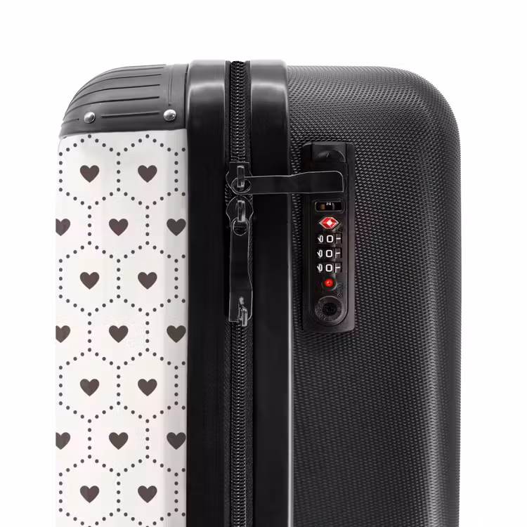 Crèmekleurige achtergrond met bruine hartjes NBS - Handbagage koffer - Volwassenen Unisex middel -slot