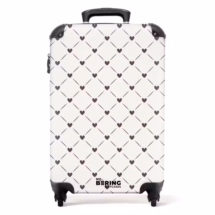 Crèmekleurige achtergrond met bruine hartjes NBS - Handbagage koffer - Volwassenen Unisex middel -productfoto_recht