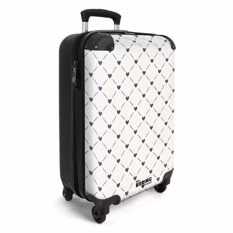 Crèmekleurige achtergrond met bruine hartjes NBS - Handbagage koffer - Volwassenen Unisex middel -productfoto_3d