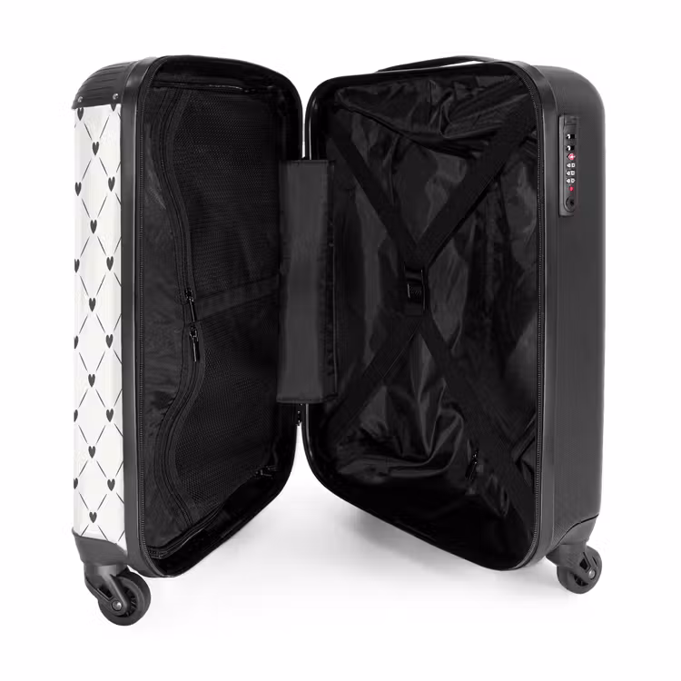 Crèmekleurige achtergrond met bruine hartjes NBS - Handbagage koffer - Volwassenen Unisex middel -binnenkant