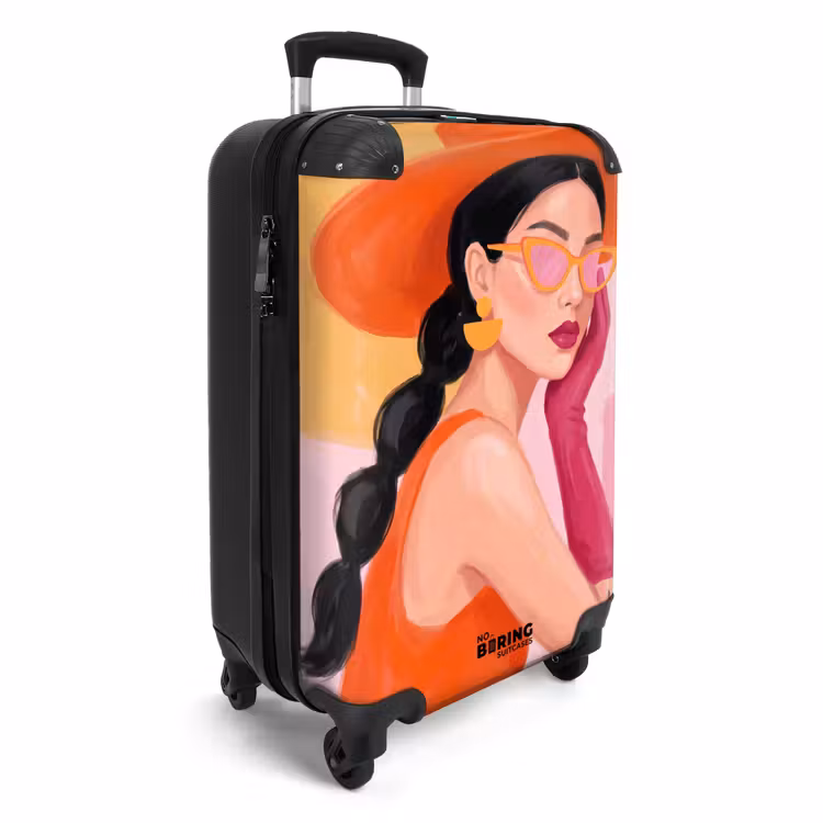 Koffer - Damen – Hut – Mode – Modern – Orange - Vrouw - Hoed - Mode - Modern - Oranje NBS - Handbagage koffer - Vrouwen middel