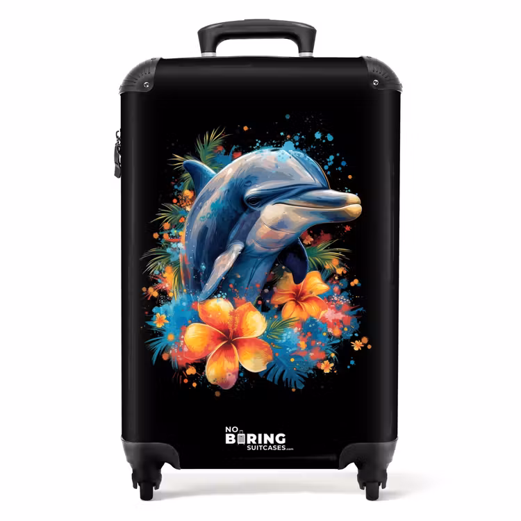 Dolfijn te midden van graffiti bloemen NBS - Handbagage koffer - Unisex middel -productfoto_3d