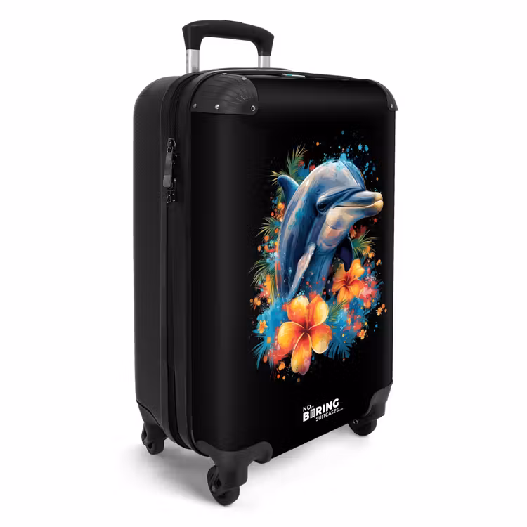 Dolfijn te midden van graffiti bloemen NBS - Handbagage koffer - Unisex middel -binnenkant