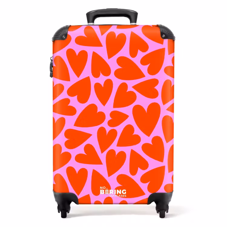 Dicht patroon van rode harten op roze achtergrond NBS - Handbagage koffer - Kinderen Unisex middel -productfoto_recht