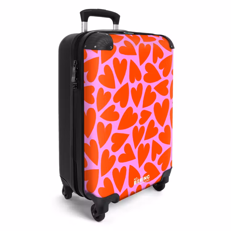 Dicht patroon van rode harten op roze achtergrond NBS - Handbagage koffer - Kinderen Unisex middel -productfoto_3d